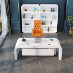 Bàn Ghế Giám Đốc Hiện Đại Sang Trọng – MDF Sơn Trắng, Có Tủ Đi Kèm