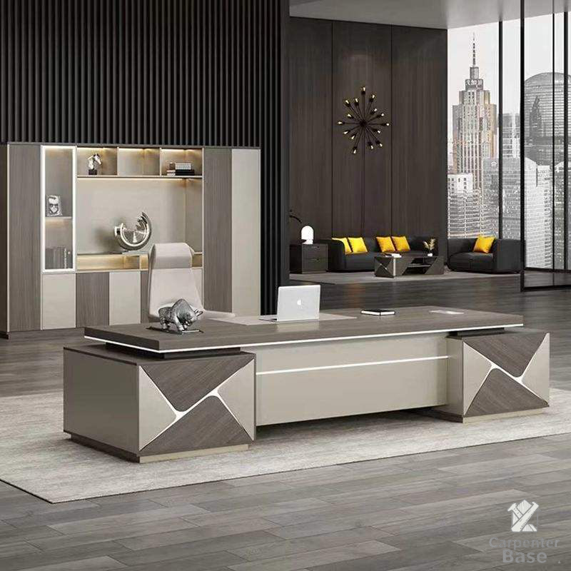 Bộ Nội Thất Văn Phòng Hiện Đại Cao Cấp – Bàn Làm Việc Giám Đốc, Ghế Văn Phòng Thoải Mái và Tủ Sách Chất Liệu Melamine