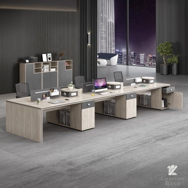 Bàn Làm Việc Văn Phòng Hiện Đại Bằng Gỗ – Thiết Kế Mô-Đun Có Vách Ngăn Và Tủ Lưu Trữ