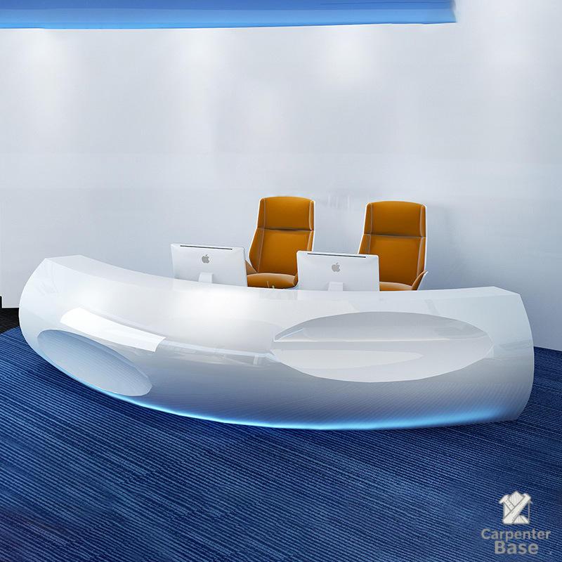 Quầy Lễ Tân Hình Oval Cao Cấp, Hiện Đại – Thiết Kế Sơn Hoàn Thiện Mịn – Dùng Cho Khách Sạn, Salon Làm Đẹp, Quầy Thu Ngân – Chất Liệu Gỗ.