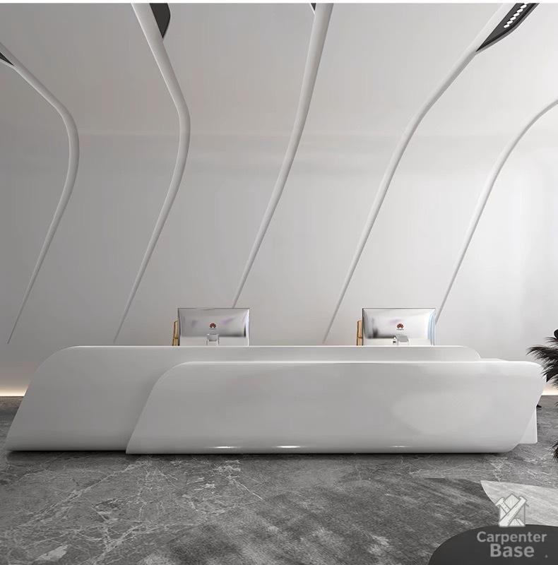 Quầy Lễ Tân Văn Phòng Lớn Màu Trắng Phong Cách Hiện Đại, Thiết Kế Đơn Giản Cho Khách Sạn, Tòa Nhà Văn Phòng, Phòng Gym, Trường Học & Bệnh Viện