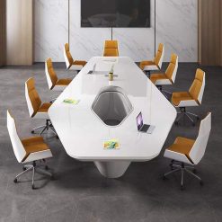 Nội Thất Văn Phòng Hiện Đại Lớn – Bàn Họp Giám Đốc Sơn Mài Hình Dạng Đặc Biệt Cho Họp Nhiều Người, Chất Liệu Gỗ