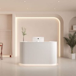 Quầy Lễ Tân Spa Nhỏ Cao Cấp – Bàn Lễ Tân Gỗ Màu Trắng Cho Cửa Hàng Làm Đẹp Và Khách Sạn, Thiết Kế Hiện Đại Kèm Đèn LED