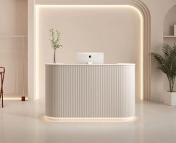 Bàn Lễ Tân Văn Phòng Cỡ Lớn – Dùng Cho Khách Sạn, Salon Làm Đẹp – Quầy Thu Ngân Màu Trắng Phong Cách Hiện Đại