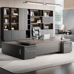 Bàn Giám Đốc Cao Cấp Hiện Đại – Bàn CEO Dạng Chữ L Tích Hợp Tủ Phụ Quản Lý Sạc